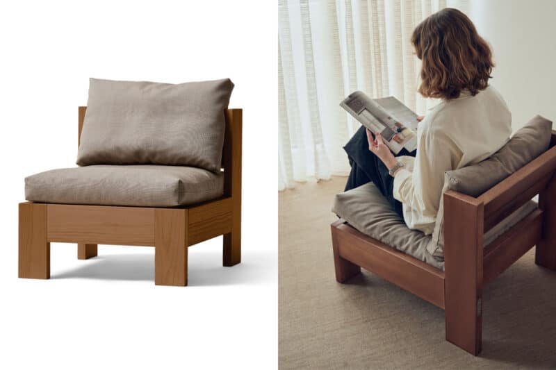 Form and Refine Icon Lounge Chair Kiefer massiv dunkel matt lackiert, Stoffbezug Technicolour von Kvadrat